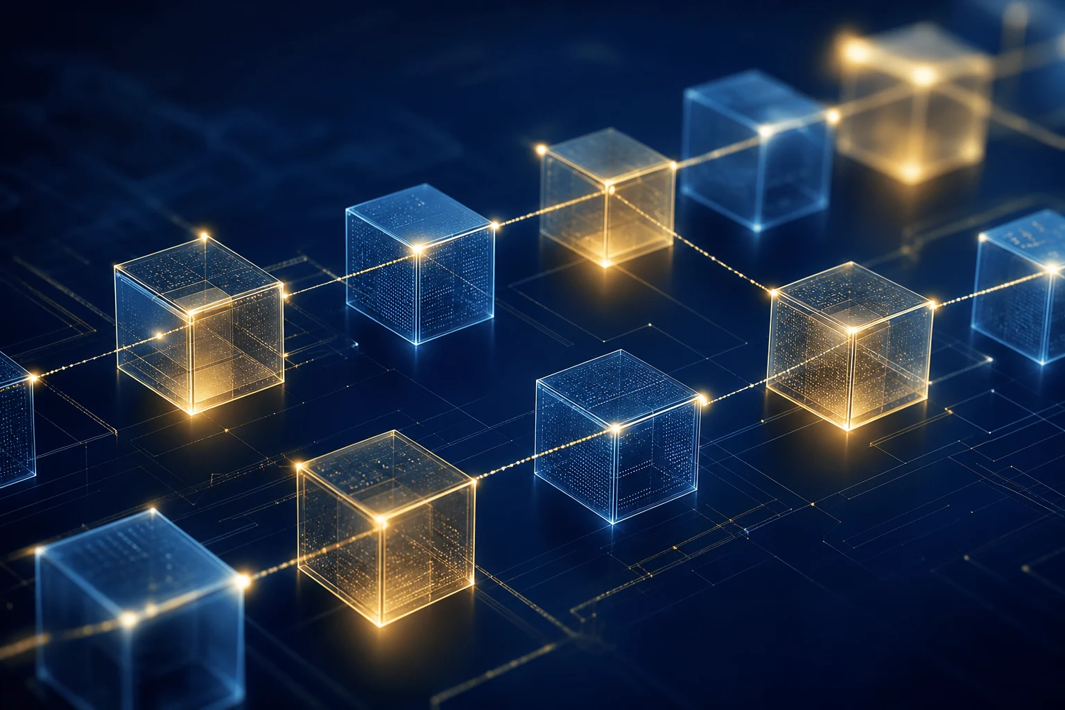Visualización abstracta de un libro mayor digital y una red blockchain que representa las criptomonedas en un divorcio de Florida