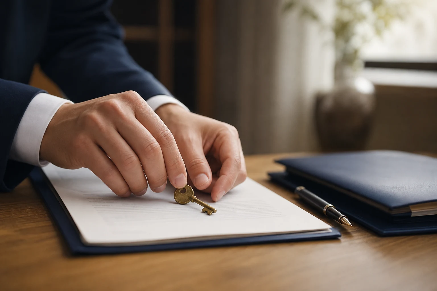 A protective order document and house key on a table, representing a temporary parenting plan issued under a Florida domestic violence injunction
