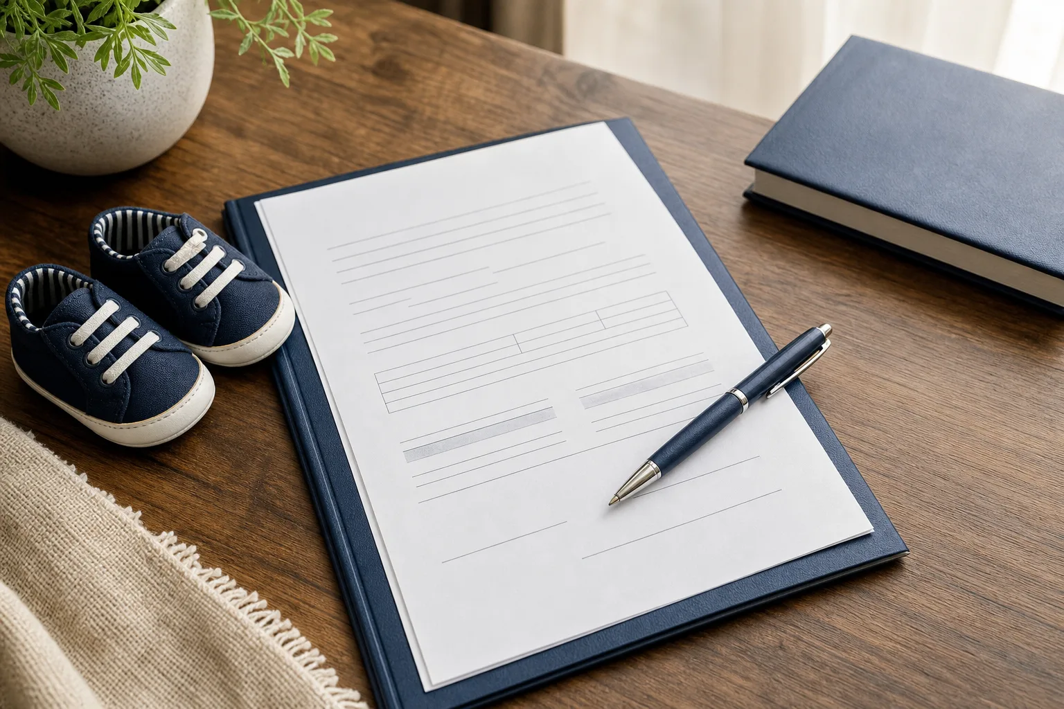 Paternity acknowledgment document and pen on a desk, representing how unmarried fathers establish paternity and custody rights in Florida